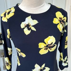 TOMMY HILFIGER. NWT. Navy & Yellow Dress. Size 4P. Round Neckline. 3/4 s…